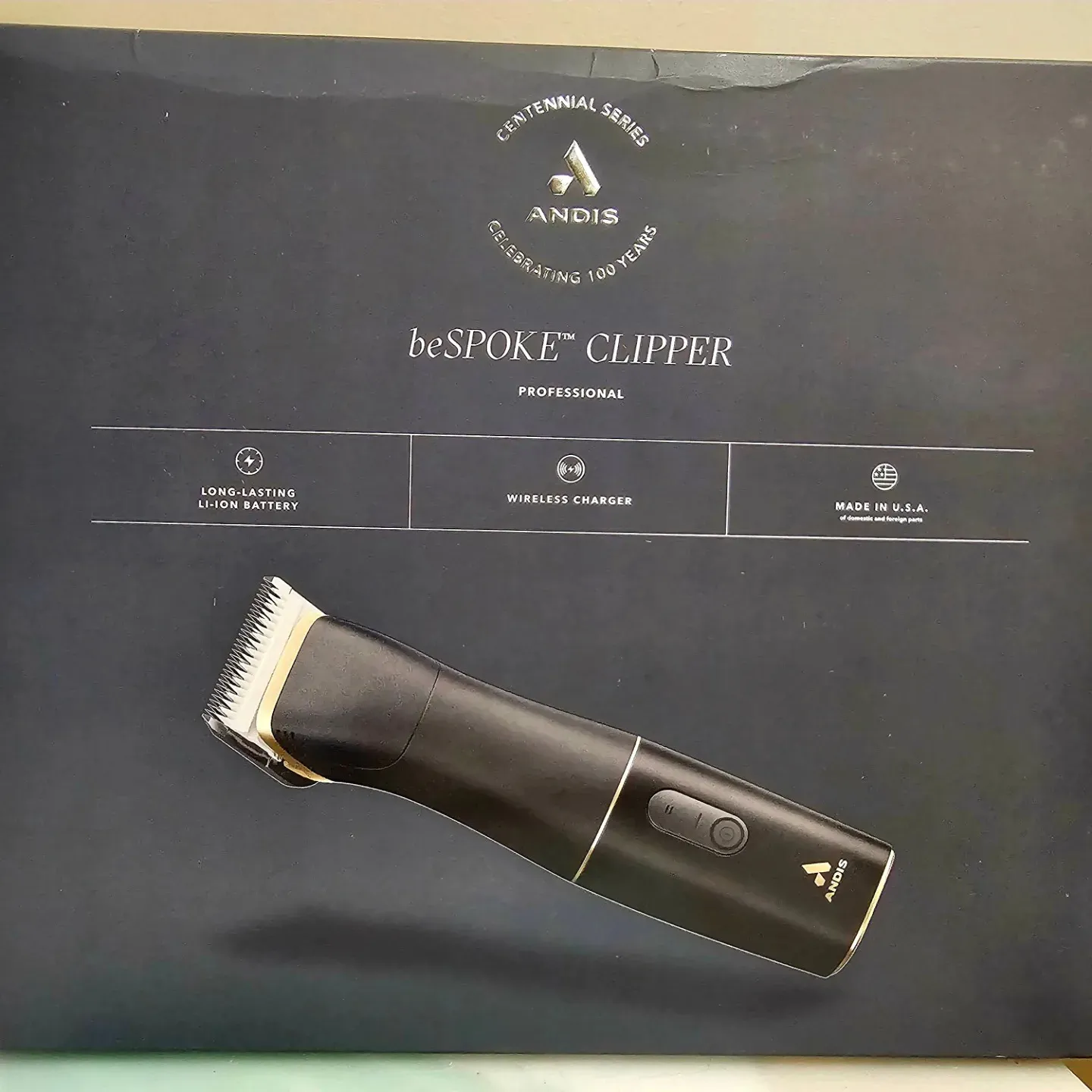 A professional grooming clipper, part of the kit kept sharp and maintained in-house